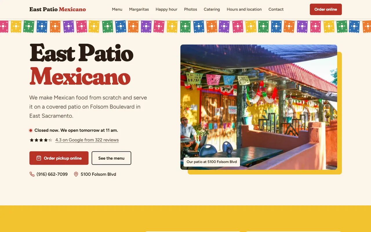 East Patio Mexicano website homepage
